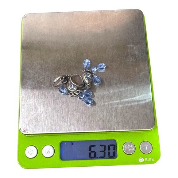 Vintage Silver Dangle Earrings Blue Topaz and Crystal Beads & Leverback Closure - Picture 4 of 4